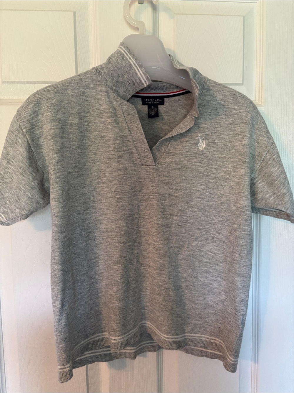 U.S. Polo Assn. Light Heather Gray Short-Sleeve Knit Cropped Polo